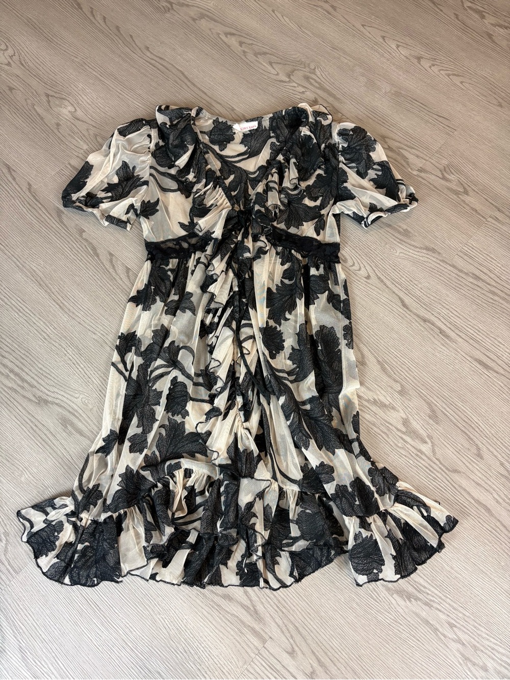 Sheer Black Floral Tie-Front Dress - Women's